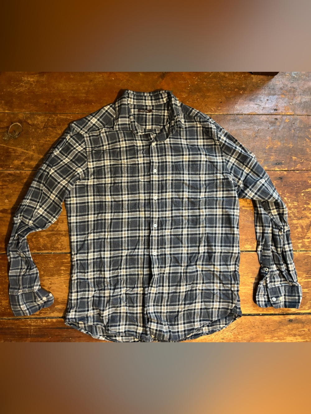 J. McLaughlin Gray and White Plaid Button-Down Shirt